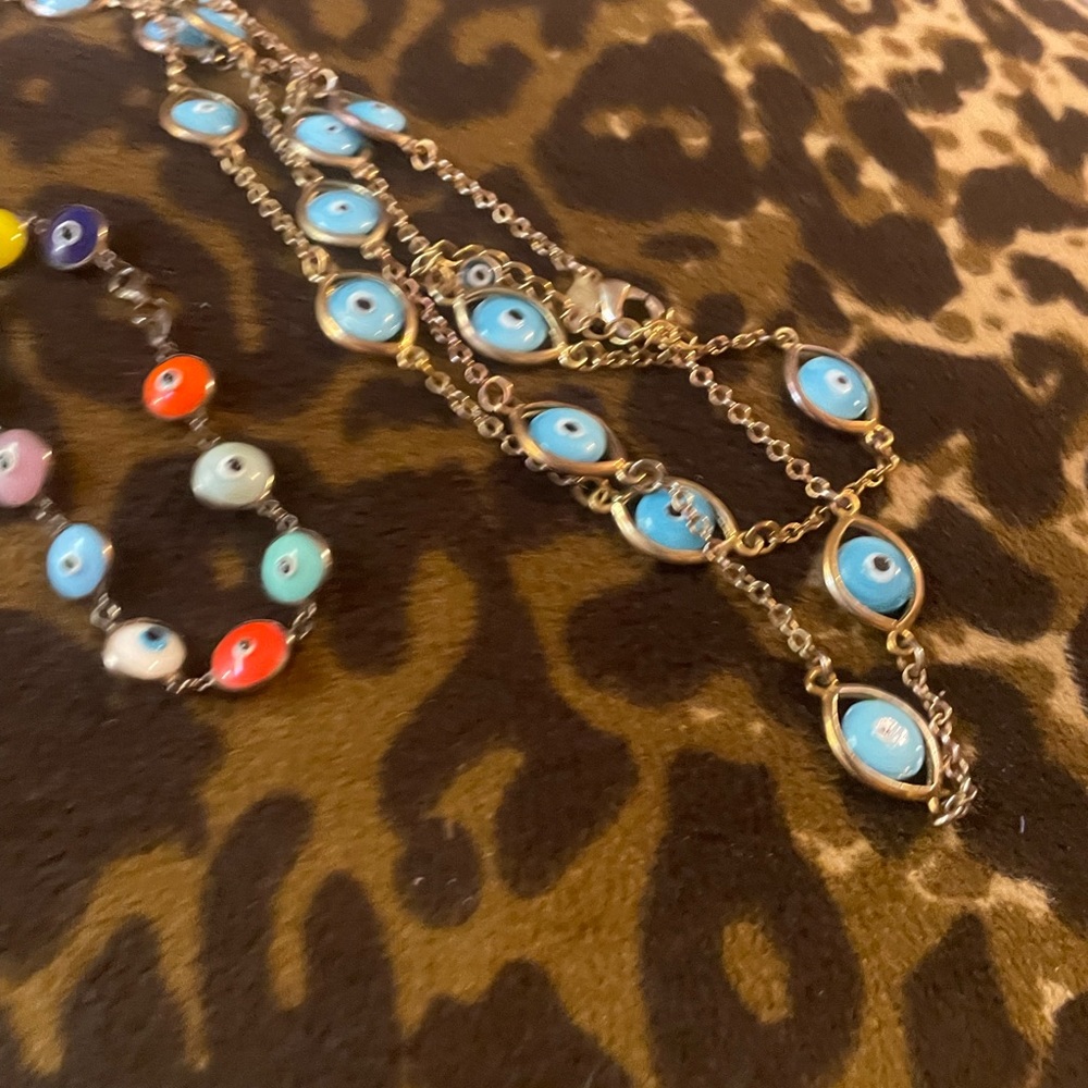 Evil eye long necklace & braclet vintage silver 925 - Picture 2 of 5